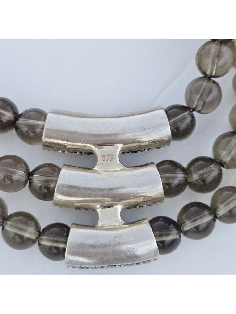 Vintage Triple Strand Natural Smoky Quartz .925 Sterling Silver Necklace - Picture 4 of 7